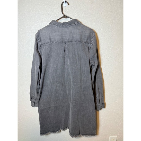 Natural Reflections Gray Denim Shirt Dress Long Sleeve Frayed Hem - Picture 2 of 3